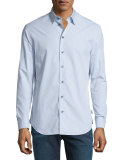 Mini Grid-Print Long-Sleeve Sport Shirt, Gray