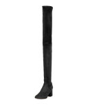 Stretch Suede Over-The-Knee Boot, Nero