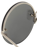 Rimless Round Mirrored Sunglasses, White Gold