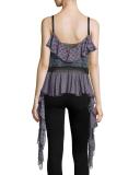 Ismay Mixed-Print Silk Tank Top, Blue