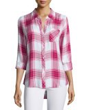 Hunter Plaid Long-Sleeve Shirt, Raspberry/White