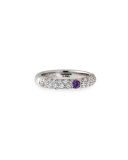 18K White Gold & Diamond Ring with One Purple Sapphire, Size 6.75