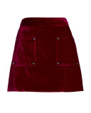 Croc-Embossed High-Waist Mini Skirt, Plum-Purple