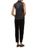 Bonita Sleeveless Silk Blouse w/ Ribbed Mock Neck, Black