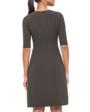 Half-Sleeve Round-Neck Sheath Dress, Turtle