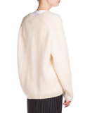 Long-Sleeve Oversized Sweater, Pearl White