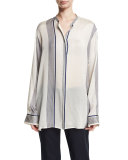 Stola Striped Button-Front Blouse, White Pattern