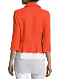 Trellis Knit 3/4-Sleeve Moto Jacket, Tangerine