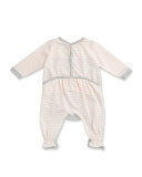 Long-Sleeve Stripe & Melange Footie Pajamas, Gray/Pink, Size 1-6 Months