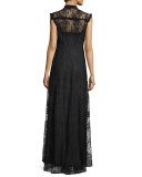 Sleeveless Button-Front Lace-Overlay Gown