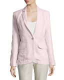 One-Button Fitted Linen Blazer