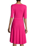 Half-Sleeve Fit & Flare Dress, Princess Pink 