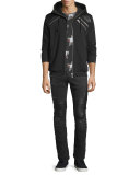 Destroyed Stretch Biker Denim Jeans, Black