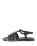 Canale Leather Caged Flat Sandal, Black