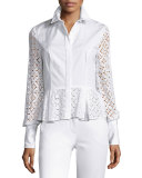 Eyelet-Trim Peplum Blouse, White