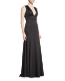 Sleeveless Plunging-Neck Gown
