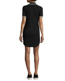 Contrast-Stripe Ribbed Polo Shirtdress, Black
