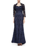 Strapless Lace Gown w/ Bolero, Navy