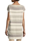 Short-Sleeve Metallic Twill Striped Tunic, Multi