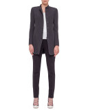 Birdseye-Snap Front Long Jacket, Black Cream