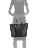 Skull Open Leather Shopper Tote Bag, Black