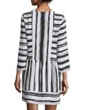Annora Half-Sleeve Striped Dress, Black/White