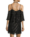 Dinah Double-Ruffle Cold-Shoulder Dress, Black