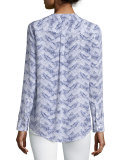 Lynn Printed Long-Sleeve Top, Bright White