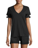 Slit-Cuff Cotton Jersey V-Neck Tee, Black