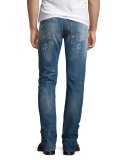 Destroyed Straight-Leg Jeans, Blue