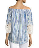 Miranda Off-the-Shoulder Striped Cotton Blouse