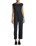 Cap-Sleeve Drawstring Jumpsuit, Indigo