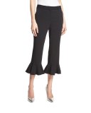 Ruffle-Hem Cropped Flare-Leg Pants, Black