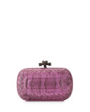 Rectangular Quilted Snake Minaudiere, Peony Pink