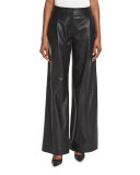 Stanton Leather Wide-Leg Pants, Black