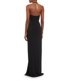 Halter-Neck Colorblock Column Gown, Black/Light Ivory