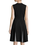 Sleeveless Two-Tone Cady Dress, Black/Optic White