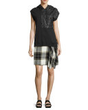 Gina Draped Plaid A-Line Skirt, Yellow/White/Gray