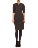Half-Sleeve Zip-Front Sheath Dress