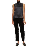 Bonita Sleeveless Silk Blouse w/ Ribbed Mock Neck, Black
