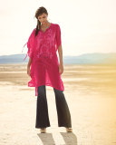 Yoko Half-Sleeve Embroidered Drama Caftan, Pomegranate