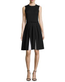 Sleeveless Two-Tone Cady Dress, Black/Optic White