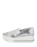 Perforated Cap-Toe Platform Sneaker, Silver (Argento)
