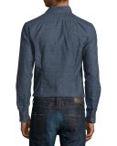 Herringbone Long-Sleeve Sport Shirt, Black
