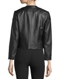 Astor Leather Zip-Front Jacket, Black