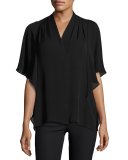 Carin Ruffled-Sleeve Silk Blouse, Black