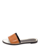 Patent-Trim Leather Slide Sandal, Natural/Black