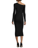 Long-Sleeve Off-The-Shoulder Dress, Black