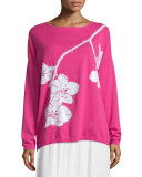 Sequined Orchid Intarsia Sweater, Petite