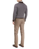 Sueded-Trim Quarter-Zip Sweater, Bison